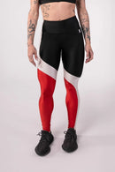 Tricolor Asymmetrical Legging Pants (Black / Off-White / Red)