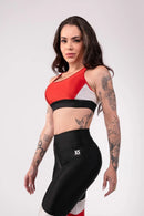 Tricolor Top with Wide Crossed Straps (Red / Off-White / Black)