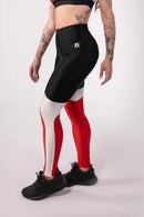 Tricolor Asymmetrical Legging Pants (Black / Off-White / Red)