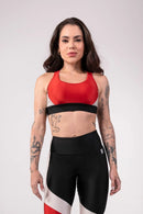 Tricolor Top with Wide Crossed Straps (Red / Off-White / Black)