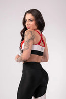 Tricolor Top with Wide Crossed Straps (Red / Off-White / Black)